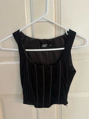 Tiger Mist Black Corset Crop Top with Wide Straps